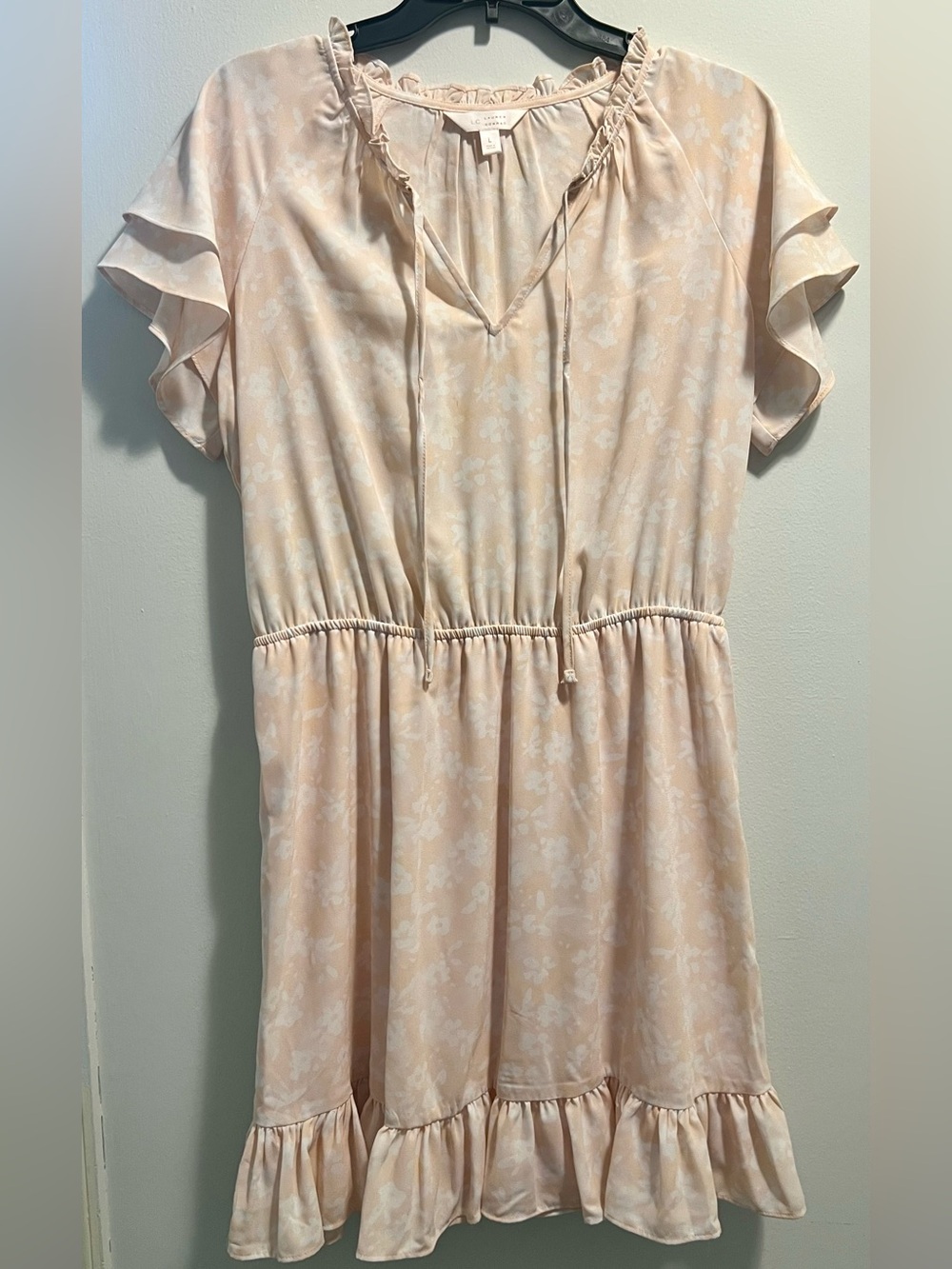LC Lauren Conrad Blush Pink Ruffle-Neck Tiered Mini Dress Size Large Cottagecore